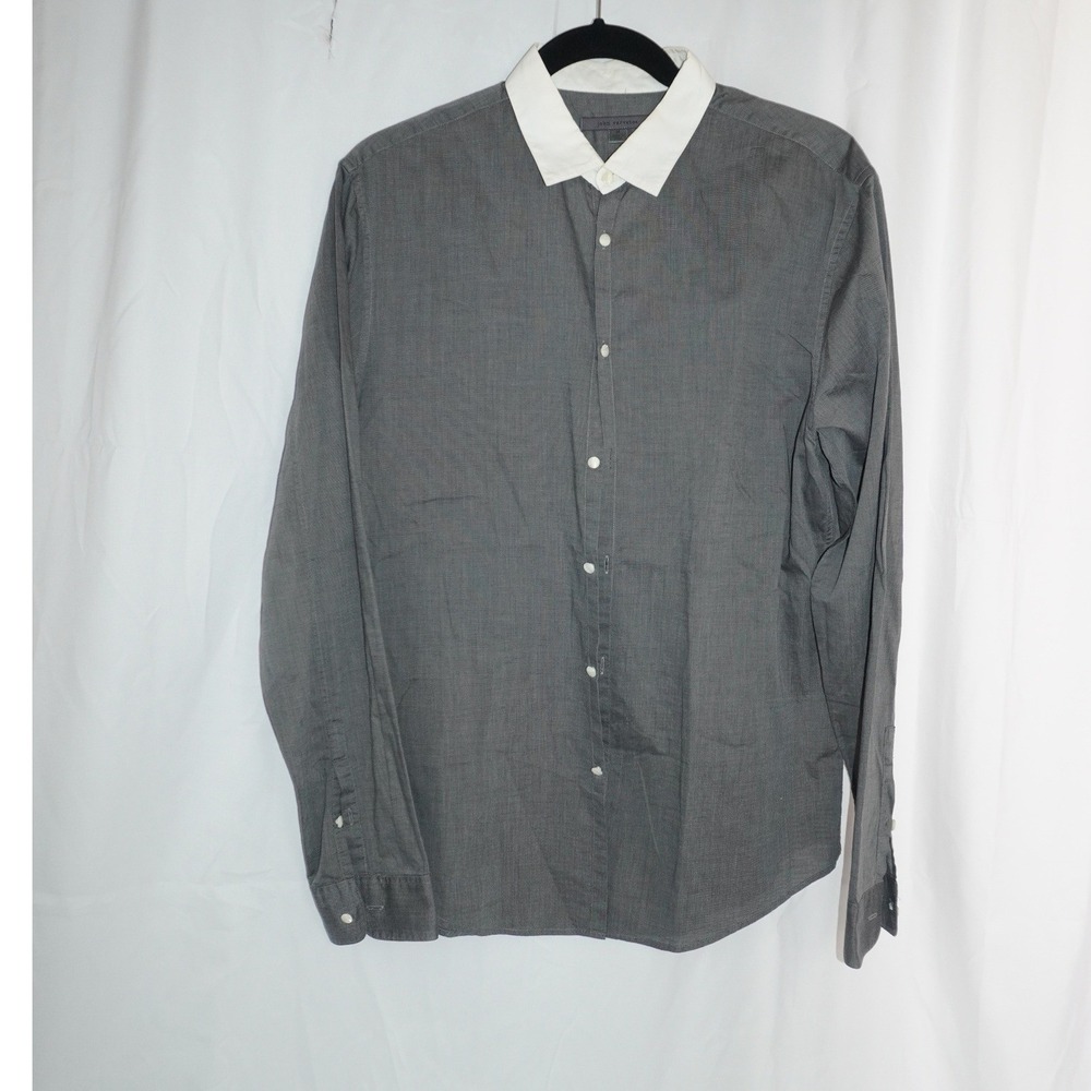 John Varvatos Mens Contrast Collar Button Down Shirt Grey White Size M